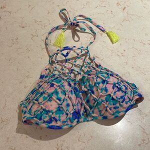 Shade & Shore halter tie dye caged swim top SZ 34D